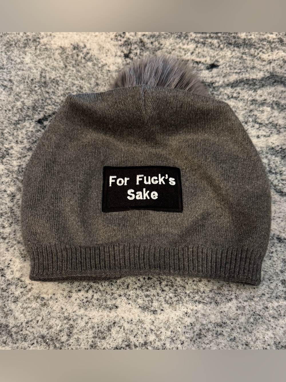 New Custom Designed Gray Slouchy Pom Beanie with British Slang/Humor